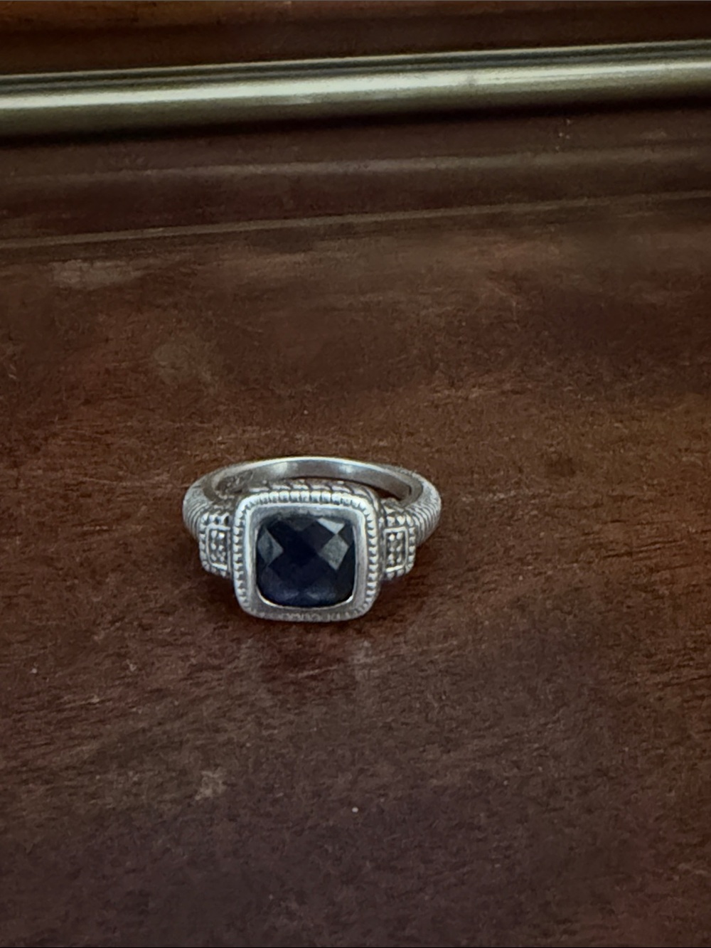 Sterling Silver Judith ripka Cushion-Cut sapphire Ring with Detailed Band